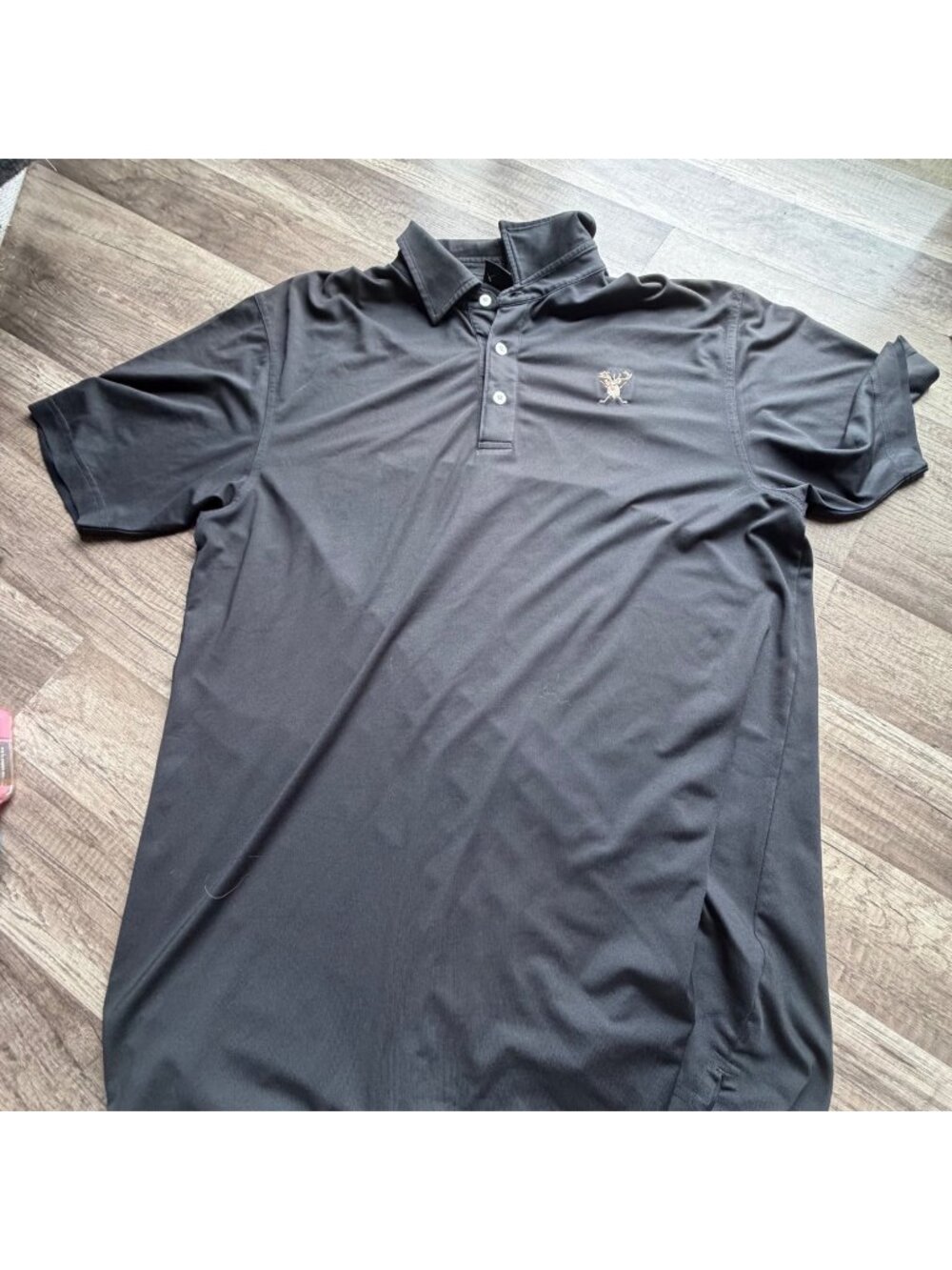 Dunning Golf Mens Black Polo Shirt With Embroidered Deer Logo Size L